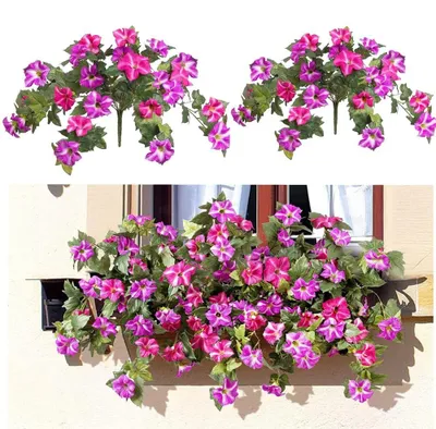 Immagine prodotto di Omgoods - Fiori artificiali per esterni, 2 pezzi. Piante di petunia resistenti ai raggi UV, ideali per la decorazione