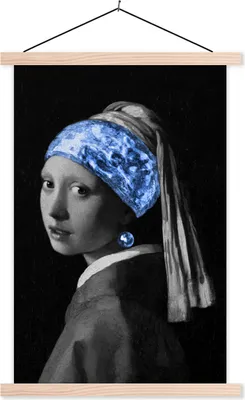 Produktbild von MuchoWow® Textilposter Mädchen mit einem Perlenohrring - Johannes Vermeer - Blau 40x60 cm mit holzfarbenen Rahmen - Poster