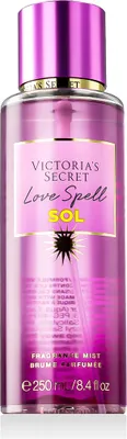 A product shot of a Victoria's Secret Love Spell Sol fragrance mist bottle.