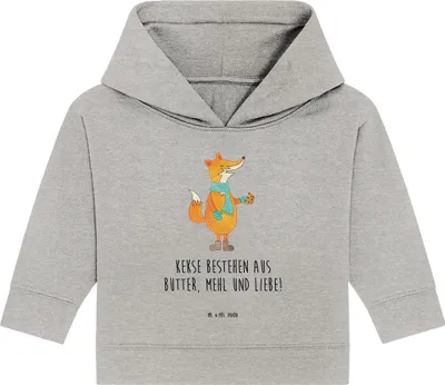 Produktbild von Mr. & Mrs. Panda Organic Baby Hoodie Fuchs Keks 12. - 18. Monat - Heather Grey - Geschenk, Füchse, Frieren, Kapuzensweatshirt, Weihnachtlich, Weihnachten, Kapuzenshirt