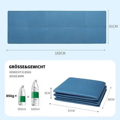 Produktbild von Faltbare Yogamatte, rutschfest, tragbar, Fitnessmatte, faltbar, leicht, Fitnessmatte, Pilates, Sport, Reise Yogamatte, 183 x 61 x 0,6 cm