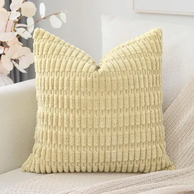 Produktbild von Set mit 1 Kissenbezug im Boho-Streifenmuster, einfarbiger Dekokissenbezug, Sofakissen, 50 x 50 cm, weiches Sofakissen für Wohnzimmer und Schlafzimmer, beige