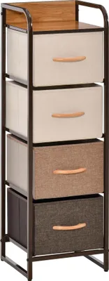 Image de Commode pour la chambre à coucher - Commode à tiroirs en tissu - 4 tiroirs pliables en polyester - Plateau en bois - Structure métallique - 31 x 29 x 99 cm - Multicolore