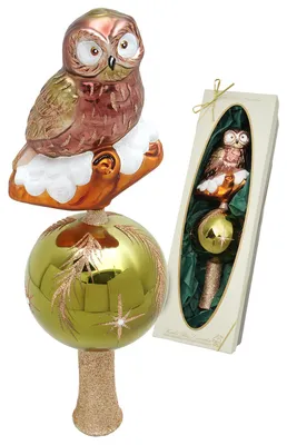 Produktbild von Krebs Glas Lauscha Baumspitze Waldeule - 28cm - aus Glas gefertigt - handbemalt und mundgeblasen