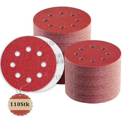 Obrázek produktu pro Brusný papír, 110 kusů, 125 mm, suchý zip, zrnitost 120, 8 otvorů, pro excentrické brusky