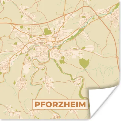 Produktbild von MuchoWow® Poster Pforzheim - Karte - Vintage - Stadtplan 75x75 cm - Wand Dekoration