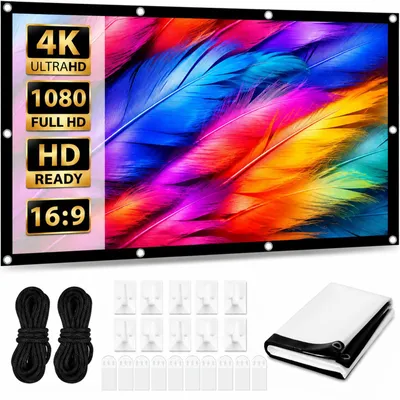 Image de Écran de projection 100 pouces, en satin mat, format 16:9, pliable, pour montage mural ou au plafond