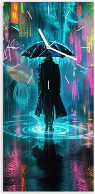 Produktbild von Wanduhr aus Glas mit Motiv Regen bei Nacht- 30 x 60 cm - inkl. Aufhängesystem
