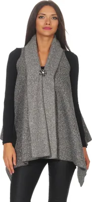 Produktbild von 285 Mississhop Damen ausgestellte elegante Weste Longweste in offener Form mit Brosche OneSize 34 36 38 Grau