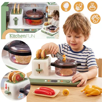 Produktbild von 2in1 Interaktive Spielküche mit Batteriebetrieb, Elektroherd, Toaster und Zubehör, Licht und Sound, 3+