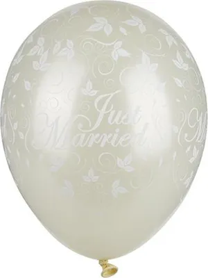 Produktbild von 150 Luftballons Ø 29 cm elfenbein "Just Married" metallic