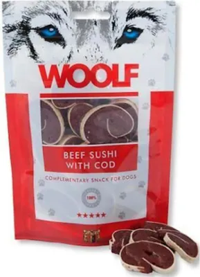 Obrázok produktu pre WOOLF pochoutka hovädzie sushi s treskou 100g