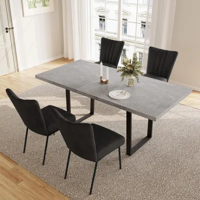 Productafbeelding van Eettafel met 4 stoelen, uitschuifbaar, 130-170 cm, MDF, zwart