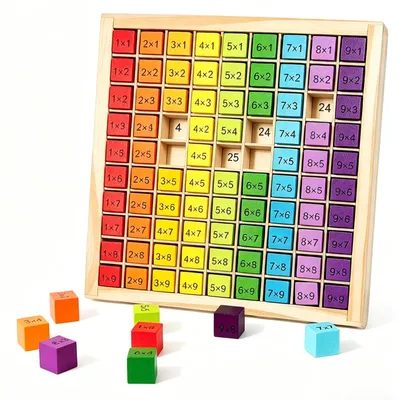 Productafbeelding van Leren rekenbord kleurrijk - Montessori vermenigvuldigingsbord van hout - 18x18 cm - Voor wiskundespeelgoed - Verjaardagscadeau.