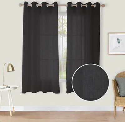 Produktbild von Famanu Voile Gardinen mit Ösen lichtfilternd - Schwarz, H 160 x B 140 cm, Set von 2