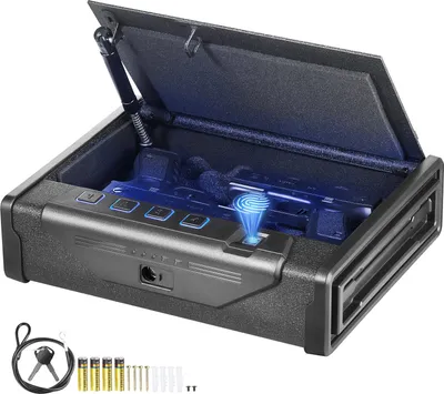 Image de Coffre-fort pour armes Coffre-fort pour armes, portable 2 pistolets Coffre-fort pour armes Empreinte digitale, clé ou mot de passe Coffre-fort pour armes Acier laminé à froid, 282 x 180,1 x 50 mm Armoire pour armes Coffre-fort mural