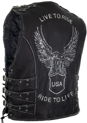 Produktbild von Herren Lederweste mit Schnallen und einer Adler Prägung Kutte Biker Weste Leder(XL)