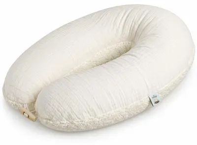 Produktbild von Stillkissen 190x30 XXL | Füllung EPS Mikroperlen | Bezug 100% Baumwolle | Musselin + Teddy Plüsch Natur