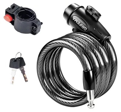 Image de Antivol câble vélo - Câble avec clé - 120 cm - Antivol moto - Antivol scooter - Noir