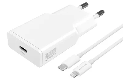 Produktbild von 4smarts Netzladegerät PDPlug Slim GaN 1C+ USB-C auf Lightning 1.5m weiß - 20.000 W - 20.000 W
