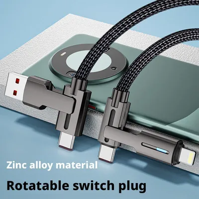 Produktbild von 2er-Set 4-in-1-Ladekabel 100 W, 2 m mit USB-C- und Lightning-Anschluss – Schnelllade- und Datenkabel für iPhone 17, 16, 15, 14 sowie Samsung-Smartph