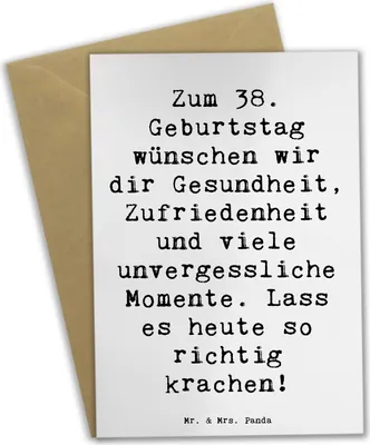 Produktbild von Mr. & Mrs. Panda Klappkarte Spruch 38. Geburtstag Feiern - Weiß - Geschenk, hochzeitskarten, Alter, Grußkarte, Happy Birthday, osterkarte, glückwunschkarten, Freude