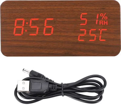 Produktbild von Holz Wecker LED -Sprachsteuerung Schreibtisch Rechteckig braunes Holz rotes Licht digital