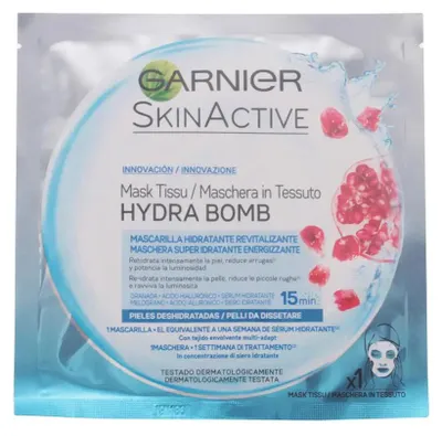 Produktbild von Garnier Skin Active Hydra Bomb, Feuchtigkeitsspendende Maske, Frauen, Universalhülle, Energiespendend, Feuchtigkeitsspendend, Revitalisierend, Glättend, Blätter, Hyaluronsäure, Granatapfel