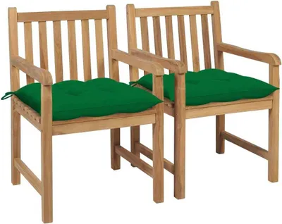 Produktbild von Gartenstühle 2 Stk. mit Grünen Kissen Massivholz Teak