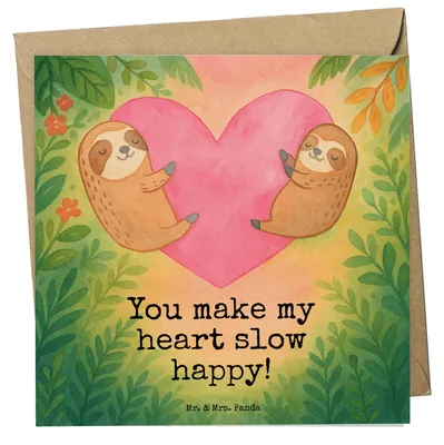 Produktbild von Mr. & Mrs. Panda Deluxe Karte Faultiere Herz Design - Weiß - Geschenk, Glückwunschkarte, doppelkarte, Jahrestag, Klappkarte, anlasskarte, für Freundin, Hochzeitstag