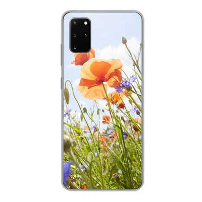 Produktbild von MuchoWow® Handyhülle Schutzhülle Hülle für Samsung Galaxy S20 Plus Blumen - Mohn - Frühling - Natur - Rot - Blau Silikon Softcase Handy Hülle - Hartschale