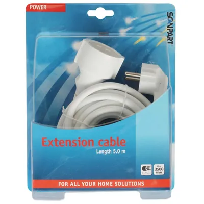 Zdjęcie produktu dla SCANPART 2380531525, 5 m, Wewnętrzna, 1,5 mm², Biały, 1 x gniazdo sieciowe, 3500 W