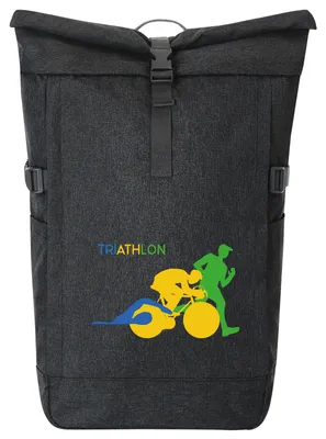 Produktbild von Huuraa Kurierrucksack Triathlon Schwimmen, Radfahren und Laufen 30-44 Liter Black Melange Fairtrade Rolltop Rucksack Geschenkidee