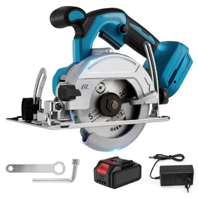 Image de Scie circulaire, lame de 125 mm, coupe en angle réglable, avec 1 batterie