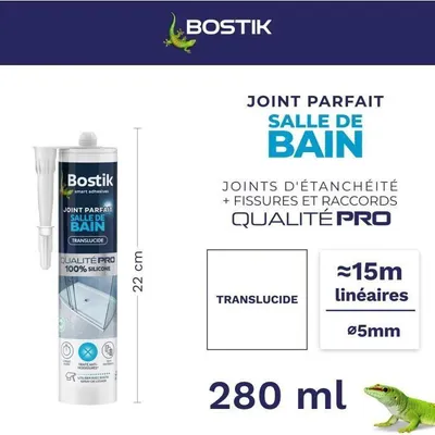 Obrázek produktu pro Silikonový tmel, Bostik Joint Parfait, koupelna a kuchyně, proti plísním, transparentní, 280 ml