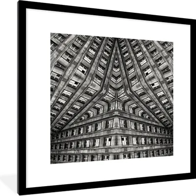 Produktbild von MuchoWow® Gerahmtes Poster Kunst - Schwarz - Weiß - Psychedelisch 40x40 cm - Poster mit Schwarzem Bilderrahmen Wandposter Rahmen Foto Bilder - Poster - Plakat im Rahmen