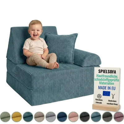 Produktbild von Pillows24 – Spielsofa für Kinder aus Cordstoff | Kindersessel mit waschbarem Bezug | Kindersofa für Spielzimmer – Hergestellt in der EU, Türkis