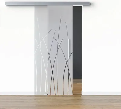 Produktbild von Pertura Glasschiebetür Komplettset Glera Reeds 02 775x2175 mm Links inkl.Beschlag Selir Aluminium Edelstahloptik,Stangen