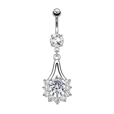 Produktbild von Taffstyle Bauchnabelpiercing Bauchnabelpiercing Stecker Tropfen Fächer Multi Kristalle Anhänger, Silber