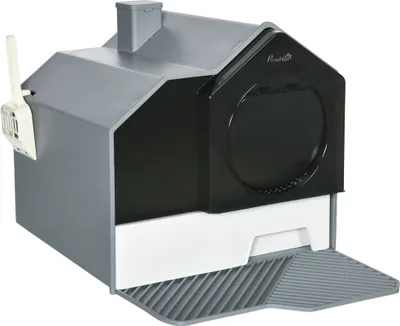 Produktbild von PawHut kuweta z podłogą, szufelką, filtrem, toaletą z maską dla kotów do 8 kg, ABS, tworzywo sztuczne, szara 47 x 45 x 42 cm