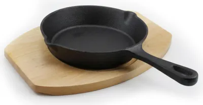 Productafbeelding van PARILLA Steelpan-set, diameter: 20 cm, gietijzer, inclusief bijpassende onderzetter, hout