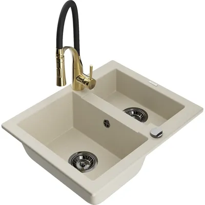 Obrázek produktu pro Mexen Carlos 1-miskový granitový dřez s kuchyňskou baterií Aster, Béžová - 6518-69-73450-57-B