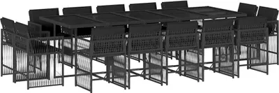 Produktbild von vidaXL 15-tlg. Garten-Essgruppe mit Kissen Schwarz Poly Rattan