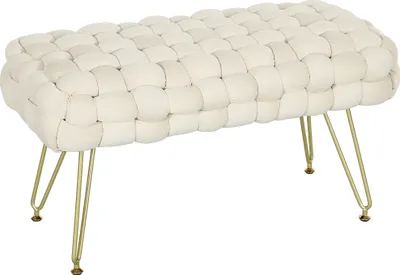Produktbild von HOMCOM Sitzhocker, Polsterbank mit Samtoptik, Fußbank mit gepolstertem Sitz, Metallbeine, Fußstütze, für Wohnzimmer, Schlafzimmer, 76 x 38 x 41,5 cm, Cremeweiß