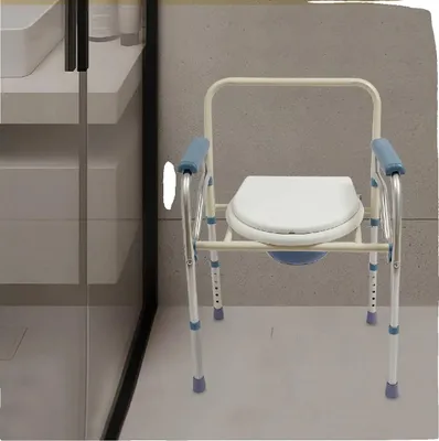 Immagine prodotto di Sedia da toilette portatile, altezza regolabile 65-75 cm, supporta 150 kg, struttura in acciaio inossidabile, design pieghevole, facile da montare