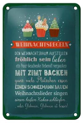 Produktbild von Blechschild Spruch 12x18cm Weihnachtsregeln Dekoration