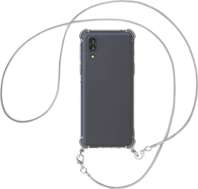 Produktbild von Handykette Backcover-Schutzhülle mit Band (Metall silberfarben) für Sharp Basio Active / Active 2nd - silberfarbene Snake-Kette