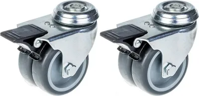 Immagine prodotto di ruote gemelle da 75 mm 3" in gomma grigia girevoli con freno Portata 200 kg, set da 2