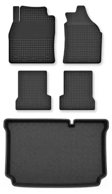 Image de Tapis en caoutchouc + bac de coffre pour Ford Fiesta MK8 2017- (plancher bas) – 5 pièces, noirs, semi-universel, adapté