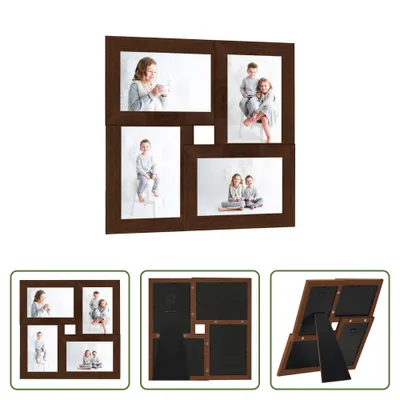 Obrázek produktu pro The Living Store Kolážový rámeček na fotografie 4x(13x18 cm) Tmavě hnědá MDF deska